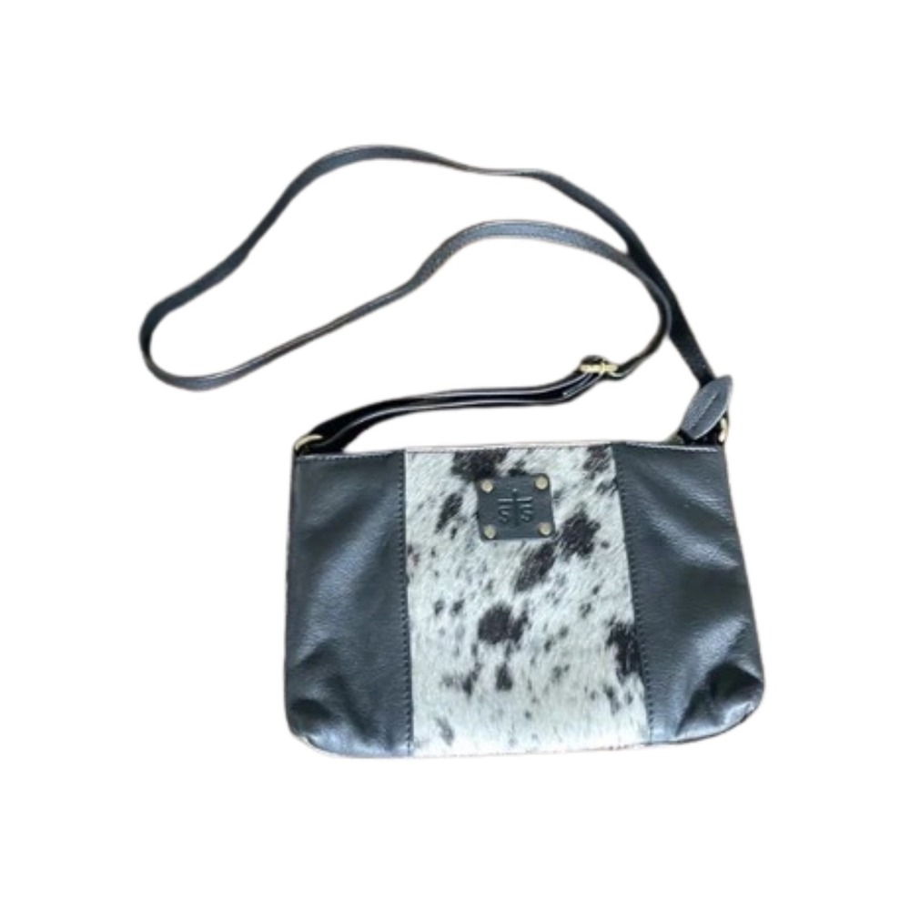 STS Ranchwear Cowhide Leather Crossbody Bag Black White Western